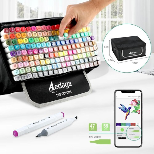Quick-Drying Chisel & Fine Tip Alcohol Markers - 168 Colors with Kickstand Bag - Picture 4 of 8