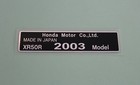 Honda XR50R 2003 MODEL STICKER HEADTUBE TAG