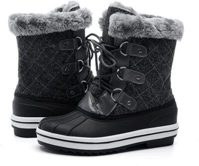 Knixmax Laarzen Dames Heren Sneeuwlaarzen Winterlaarzen Waterdichte Warm Bont Veterlaarzen Winterschoenen Grijs 41 EU
