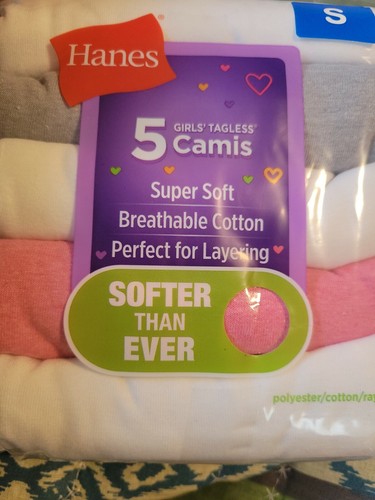 Hanes Girls Tagless Camis Tank Tops Size Small 5-Pack White Gray Pink Layering - Picture 5 of 7