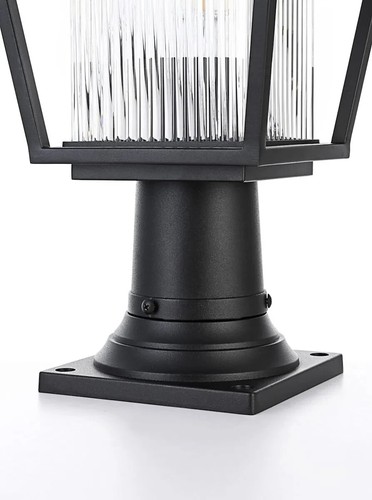 Pole Light Fixture Outdoor Ribbed Glass Exterior Patio Lantern Porch Walkway 17" - Picture 5 of 8