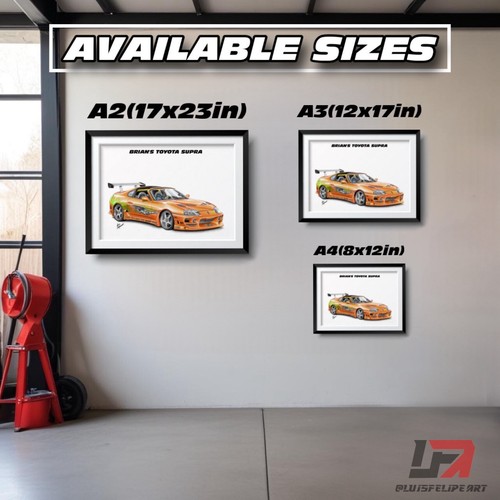 Fast and Furious car art poster: BRIAN'S TOYOTA SUPRA MK4 - Picture 8 of 10
