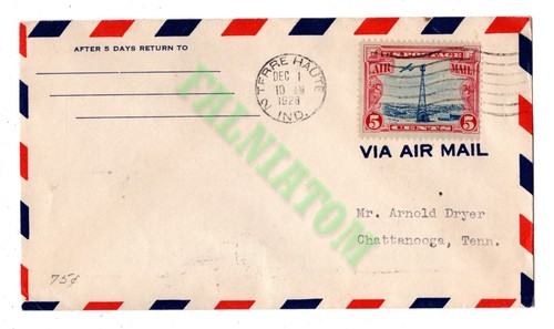 Correo aéreo 1928 Chattanooga Terre Haute 5 centavos - Imagen 1 de 2