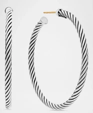 David Yurman Sculpted Cable Hoop Earrings in Silver, 3mm, 1.5"L Retail $400