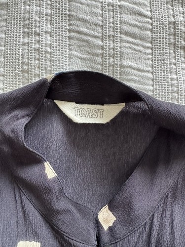 Toast Navy Blue Black Ivory Crepe Midi Dress Size 12 Pockets Viscose - Picture 2 of 18