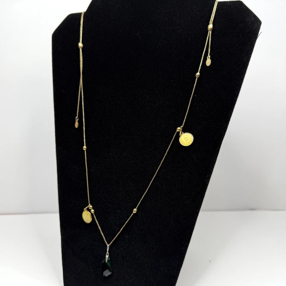 Collar Alex and Ani Tauro Dije Cuentas Cristal Verde Esmeralda Tono Dorado 15 inL Foto 3 de 4