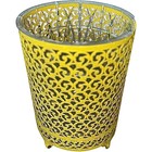 Vintage Hollywood Regency Yellow Filigree Waste Trash Basket Can W/ Liner