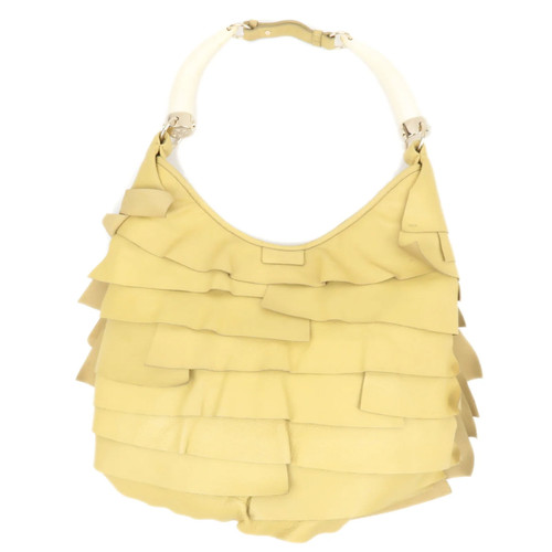 SAINT LAURENT YSL Saint Tropez Ruffle Shoulder Bag Leather Yellow 129132 Auth - Picture 1 of 20