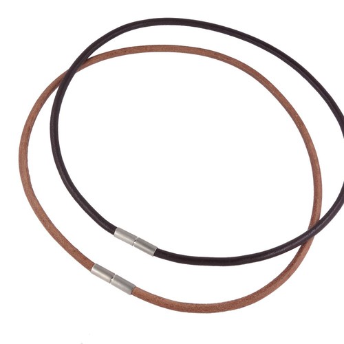 (2 Pack) 17.6" 4mm Round Genuine Leather Cord Necklace, Satin Stainless Steel - Bild 2 von 7
