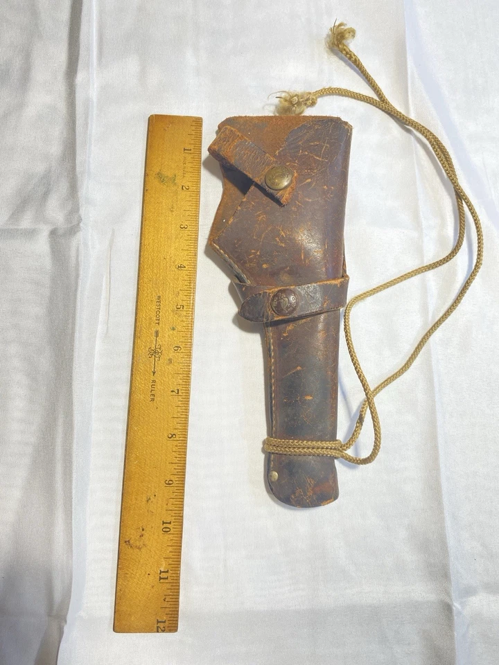 Pistola revólver de cuero marrón cabeza roja vintage estampada 204DB 6 ¡Bonita! Foto 2 de 4