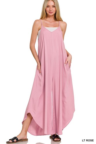 Damen Wide Flare Challis Jumpsuit ärmellos weich seidig fließend lockere Passform Hose - Bild 4 von 8