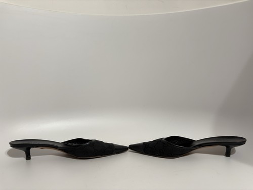 Vtg Gucci Black Monogram Canvas Mule Heels 38 - Picture 5 of 14