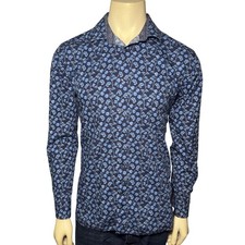 Ted Baker Endurance Shirt Mens 16 34/35 Blue Floral Excellent Long Sleeve Button
