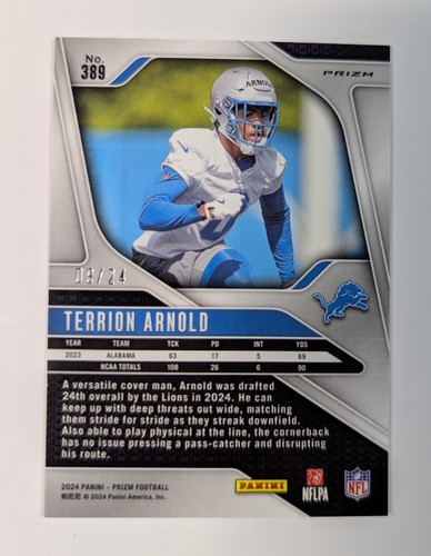 2024 Select Prizm Gold Sparkle Terrion Arnold /24 Detroit Lions - Picture 2 of 2