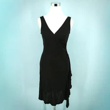 Diane Von Furstenberg Size 6 Black Wrap V Neck Sleeveless Ruffle Fitted Dress