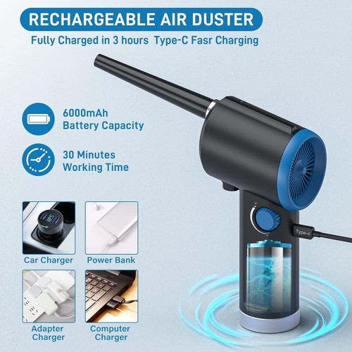 Souffleur de poussière électrique, 6000 mAh Pulvérisateur à air comprimé Souffleur de poussière, Air Duster pour... - Photo 8/9