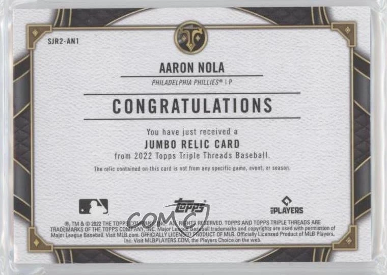 2022 Topps Triple Threads Single Jumbo Relics /48 Aaron Nola #SJR2-AN1 - Image 2 of 2