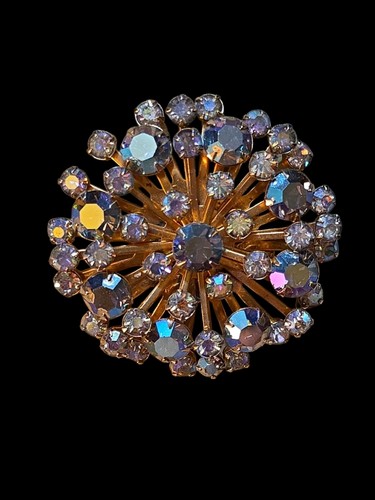 Vintage Faceted Aurora Borea Rhinestones Starburst Brooch /Pin Blingy Gorgeous - Picture 10 of 11