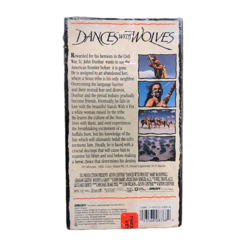 Dances with Wolves (VHS, 1990) 1st Release Orion Watermark Sealed Kevin Costner - Picture 2 of 2