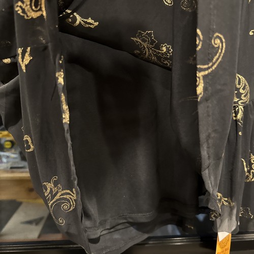 NWT Women’s Ruby Red Blouse Black W/gold Design Long Sleeve With Flutter, Lined - Picture 5 of 16