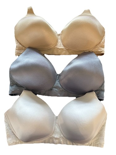 Lot of 3 Vanity Fair Wireless 40D Bras #71371 Beige White Gray
