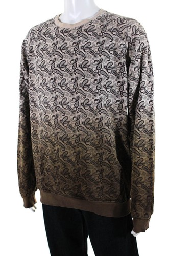 Jijil Mens Pullover Crew Neck Ombre Paisley Sweatshirt White Brown Cotton XL - Picture 2 of 6
