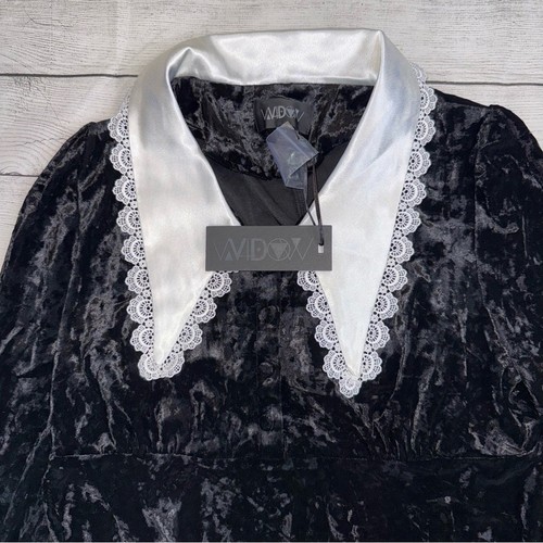 Dolls Kill NWT Widow Crushed Velvet Mini Dress with White Lace Collar Medium - Picture 3 of 8