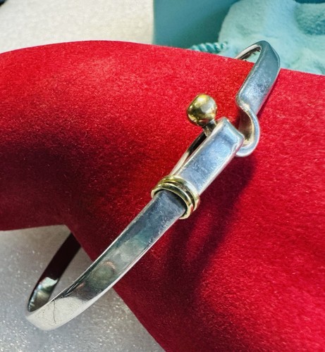 Tiffany & Co. Sterling Silver 18K Yellow Gold Hook & Eye Bangle Bracelet 7" - Picture 3 of 5
