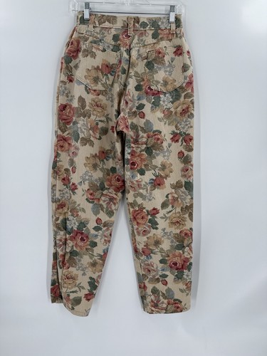 VTG High Waisted Mom Jeans 12 French Navy Floral Print Tapered Pleated 26 X 28 - Picture 7 of 11