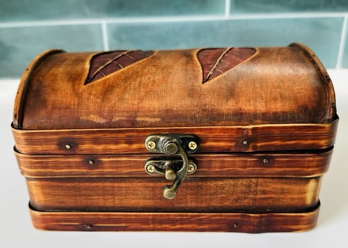 Vintage Bentwood and Bamboo Small Chest with Brass Latch Leaves - Picture 1 of 4