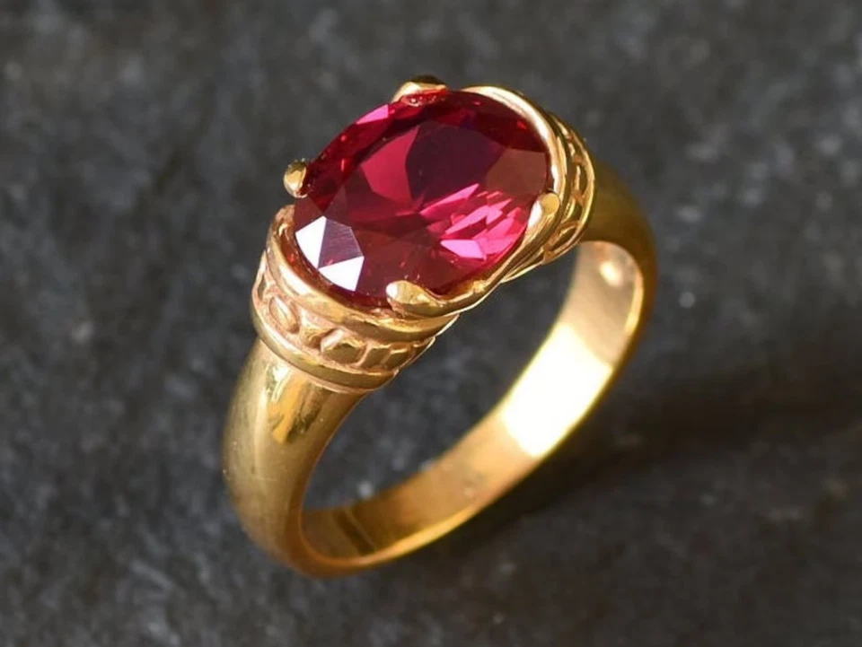 2.40 Ct Oval Cut Natural Ruby & Diamond Engagement 14K Ring Yellow Gold Size 7.5 - Image 4 of 4