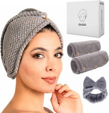 Premium Haarturban Set Kopfhandtuch mit Knopf...