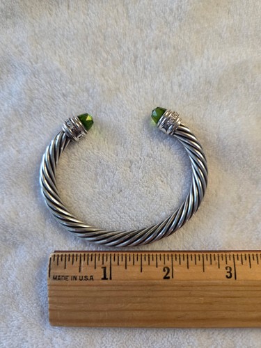 David Yurman 7mm Peridot and Diamond Cable Bracelet 925 M Adjustable - Picture 8 of 12