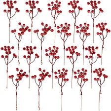 20 Pack 7 Inch Artificial Red Berry Picks for Christmas Tree Burgundy Red Ber...