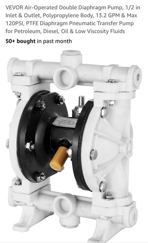 Vevor Air Operated Double Diaphragm Pump QBY-15PP 1/2” 2.5GPM 80PSI - Picture 3 of 7