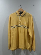 VTG Tommy Hilfiger Yellow XXL Polo Shirt Long Sleeve Striped Embroidered Logo