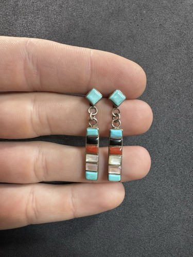 3,9 g Vintage Zuni Sterlingsilber 925 Multi Stein Ohrhänger Schmuck Konvolut C