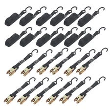 12 Pack 1" x 15ft Ratchet Strap 500 lbs Load 1500 lbs Break Strength w/ S-Hooks