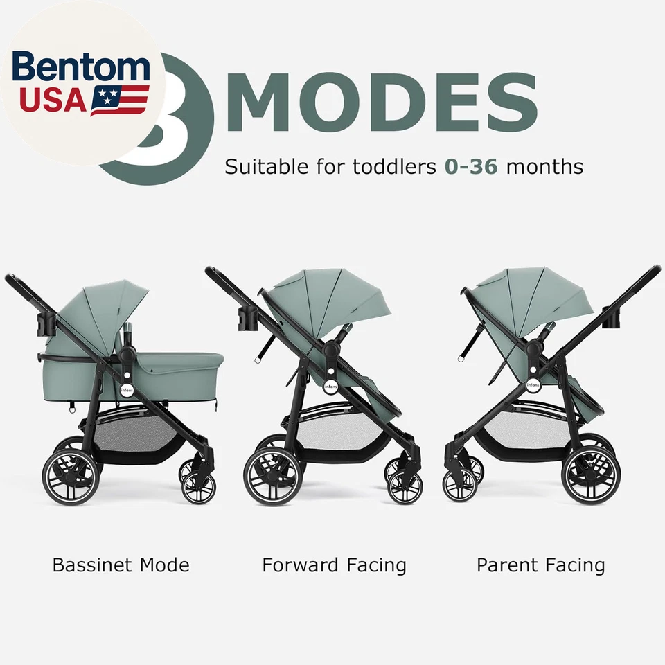 Cochecito de bebé 2 en 1, cochecito de bebé de paisaje alto y cochecito de moisés reversible, Foto 3 de 4