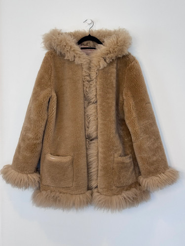 Vintage Shearling Coat – Tan Suede & Wool – Reversible Hooded – Size M (AU) - Bild 8 von 12