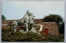 Statue of Lion Hoilding Cub Philadelphia Zoo PA Postcard