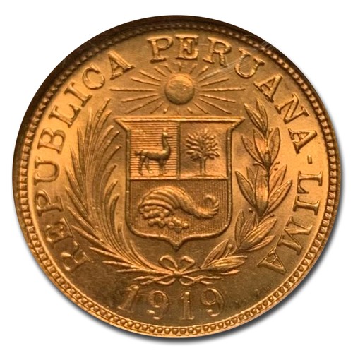 1919 Peru Gold 1 Libra MS-64 NGC - Picture 3 of 3
