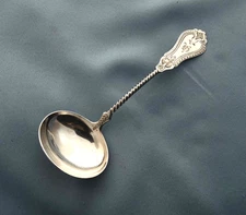 Hall,Henson & Brower Coin Silver Twist Handle  Gravy Ladle 7 In Mono 46 Gr