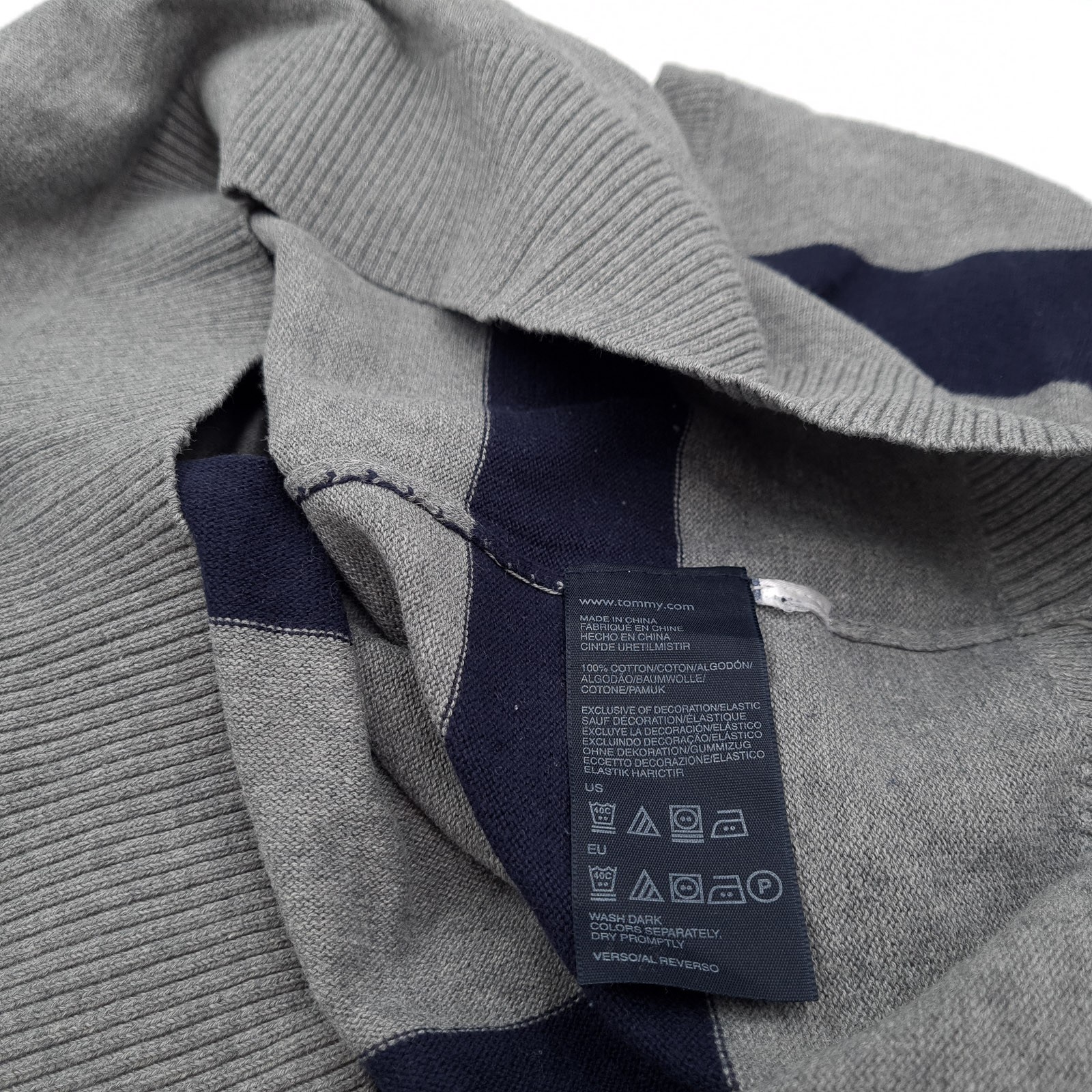 Tommy Hilfiger Mens Pullover Sweater Grey Cotton Striped Classic Sl0 Size L thumbnail 6