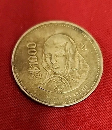 1000 Pesos Juana De Asbaje 1991 Vintage Coin from Mexico Free Shipping A23 - Picture 2 of 4