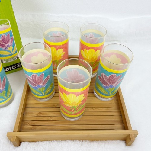 Vintage Luminarc France Gardenia 7 Piece Set Floral Juice Pitcher 6 Glasses Box - Picture 3 of 9