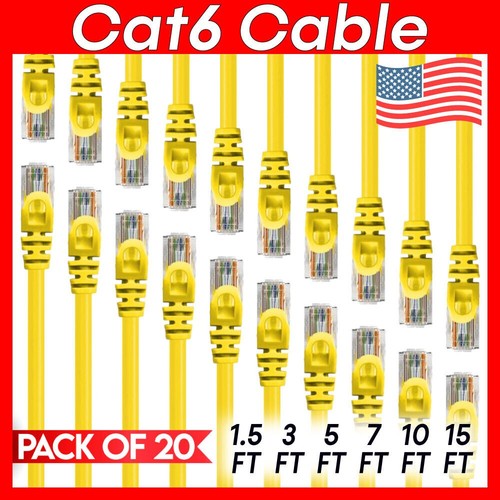 20 x Cat 6 Patch Cord Yellow Cat6 Cable Ethernet RJ45 Connectors Internet Wire