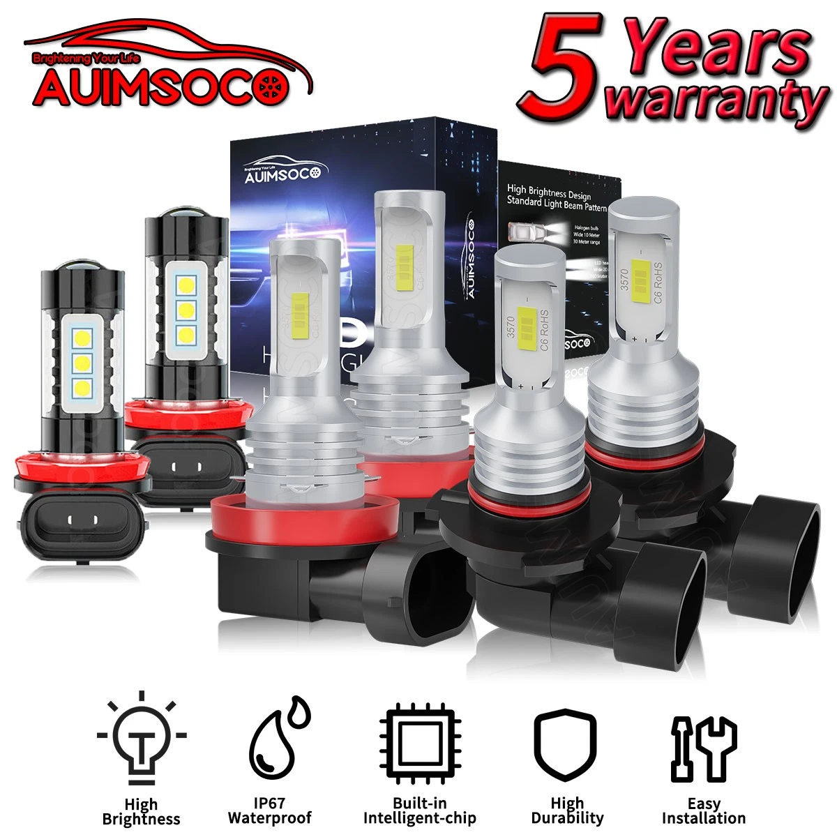For Honda Accord 2008-2015 LED Headlight Bulbs Hi/Lo Beam + Fog Light 36000LM 6x