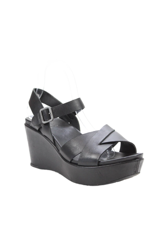 Kork Ease Damen Leder Riemchen Plateau Wedges schwarz Größe 10