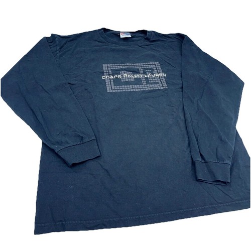 Vintage Chaps Ralph Lauren Shirt Men Large Black Long Sleeve Spellout Y2K 90s T - Picture 3 of 9